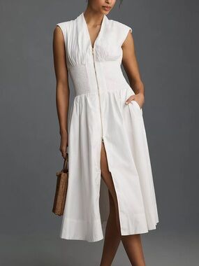 Anthropolgie Tommie Zip-Front Midi Dress in White
